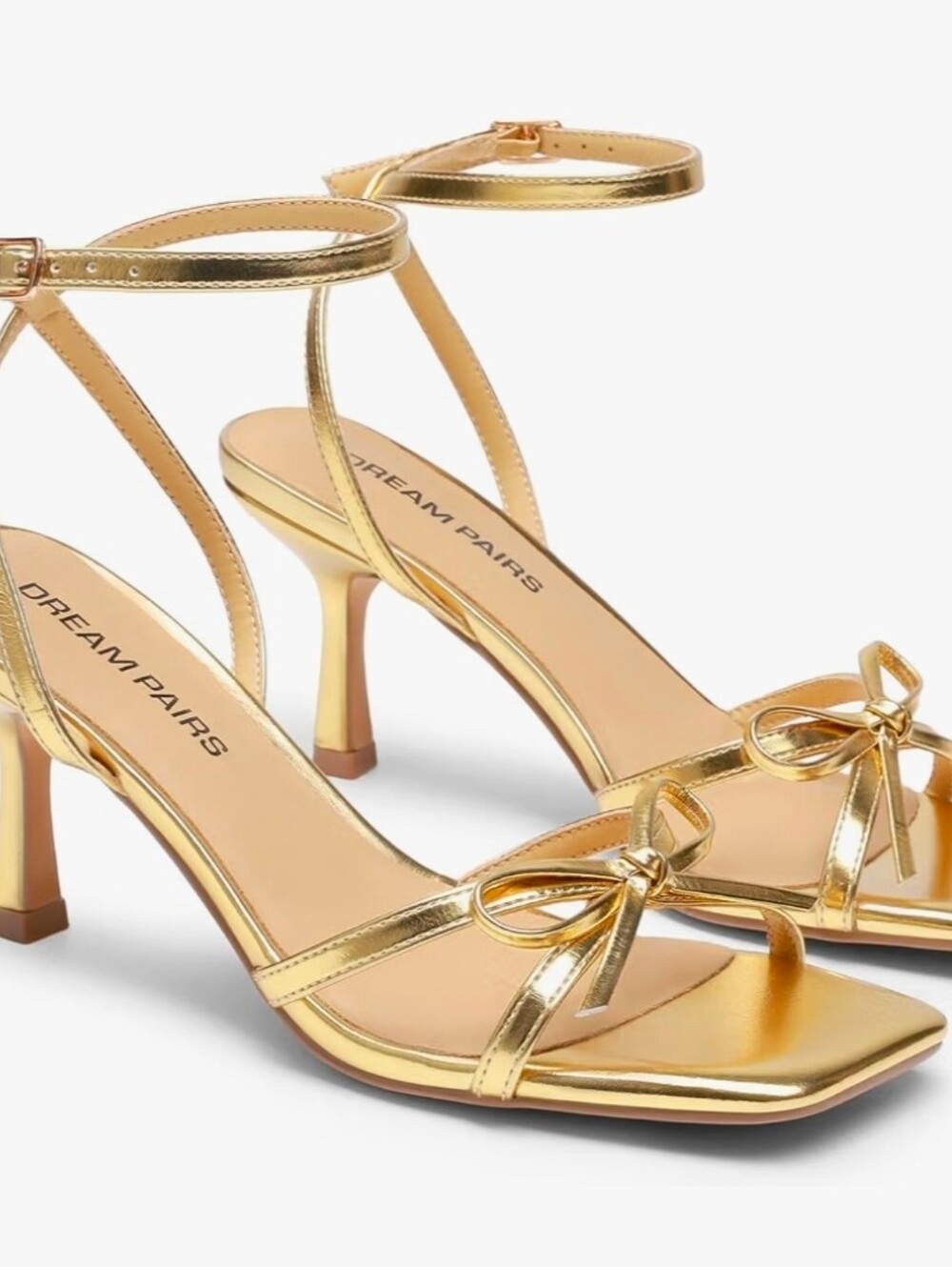 Dream Pairs Gold Strappy Bow Detail Ankle-Strap Heels Sz 8.5